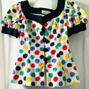 Jenna Benjamin retro sure fire fun New Year's festive polka dot blouse  SZ  8